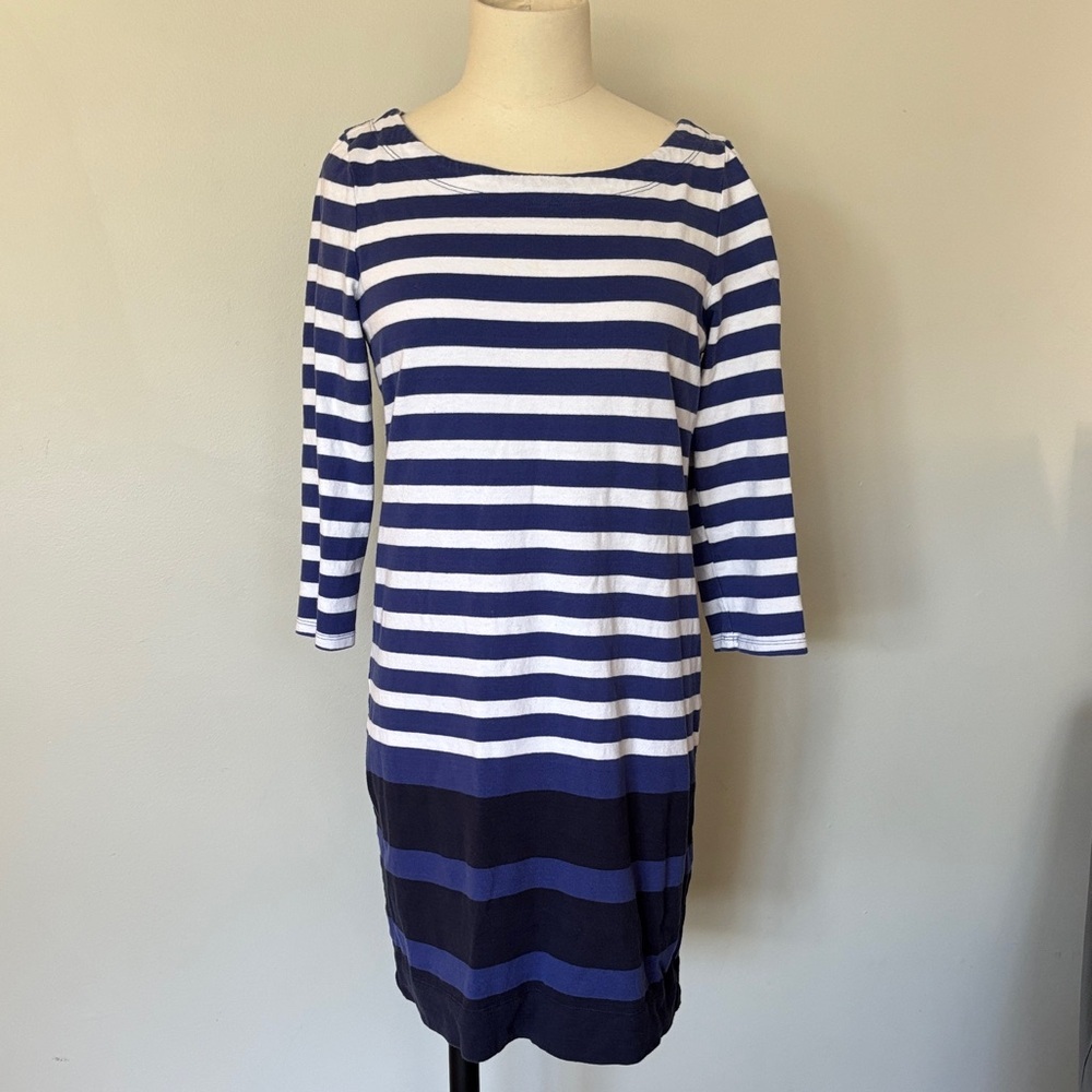 Banana Republic Long Sleeve Colour Block Striped Dress in Navy and White Sz S
